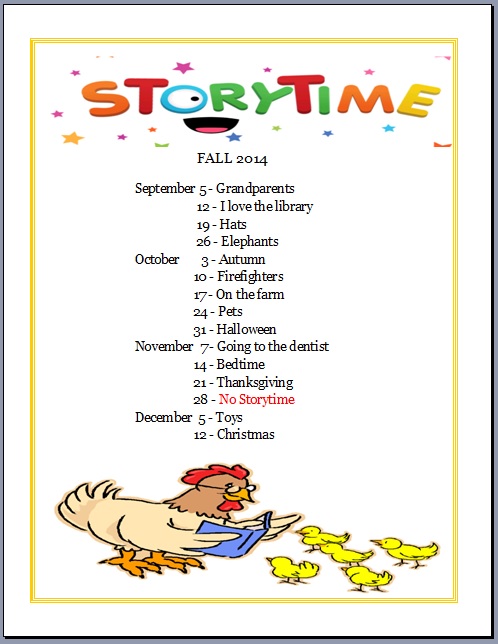 Storytime Fall 2014 Schedule